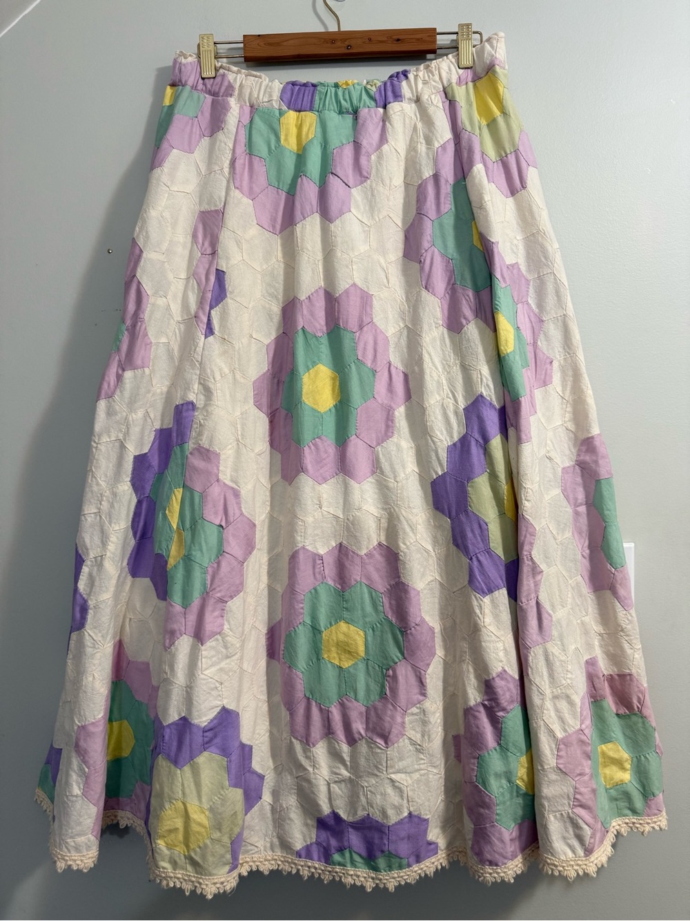 Vintage Hexigon Tuppence Florin Hexi Quilt Maxi Skirt